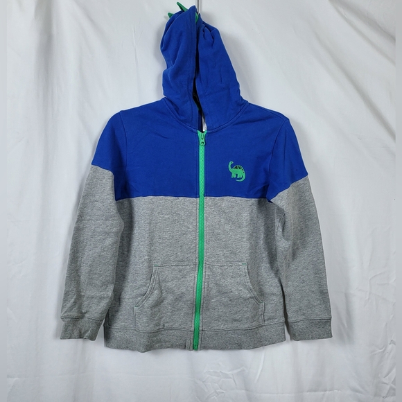 Gymboree Boys Gray‎ Blue Green Dinosaur Spike Full Zip Hoodie Hello Dino Sz 12 - Picture 1 of 11